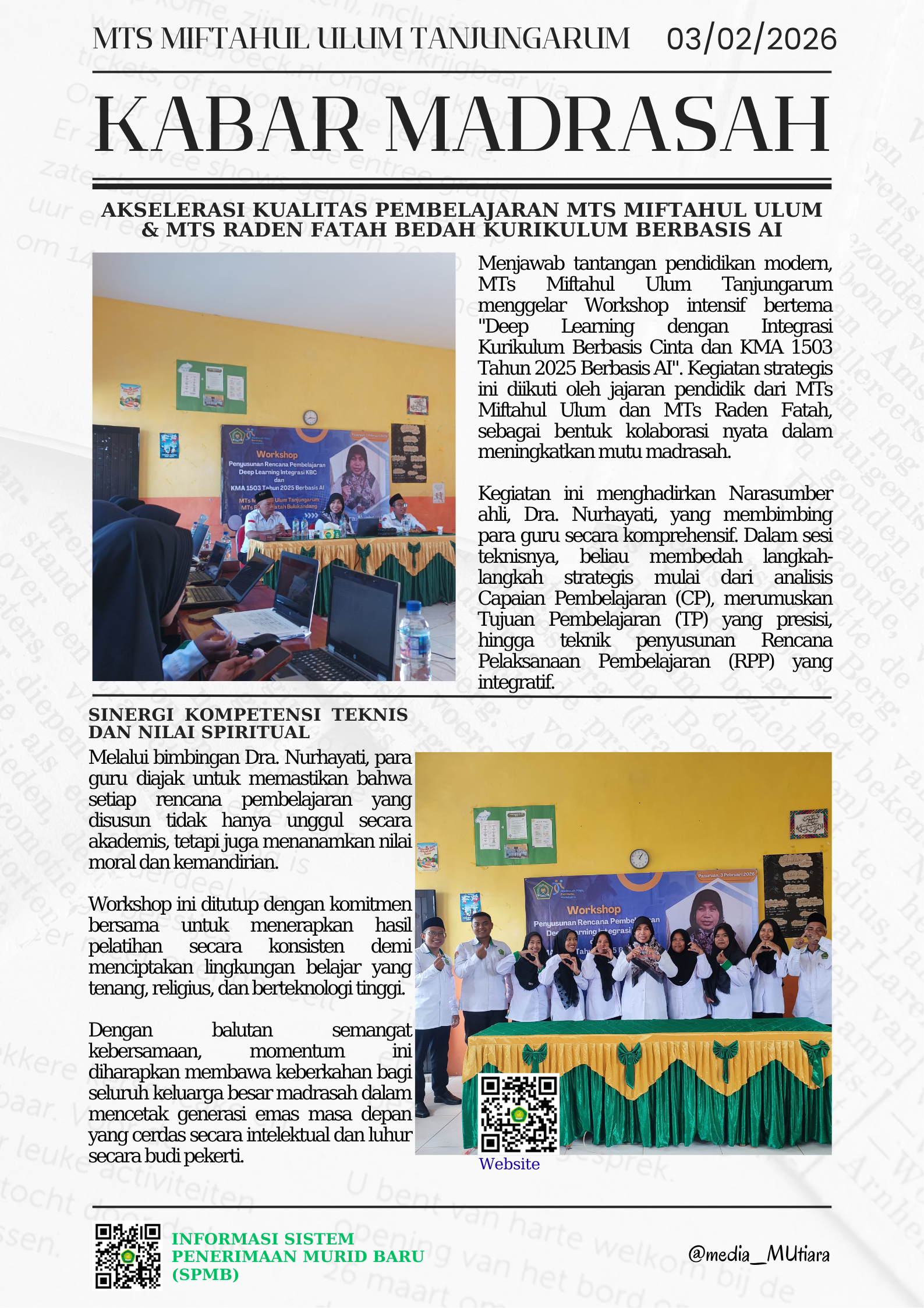 Buletin Madrasah - Bimbingan Teknis (Bimtek) Deep Learning integrasi Kurikulum Berbasis Cinta