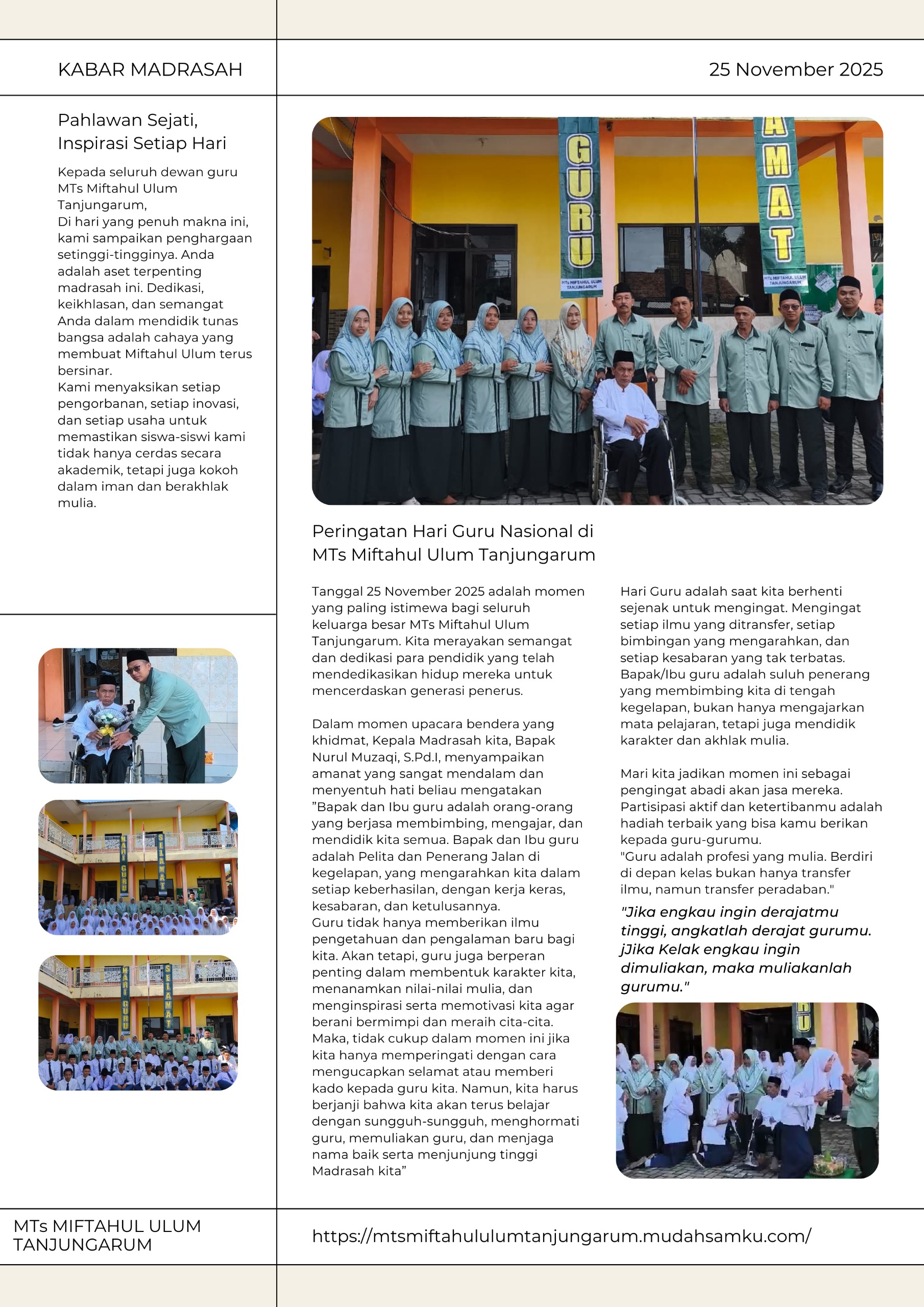 Buletin Madrasah - Peringatan Hari Guru Nasional