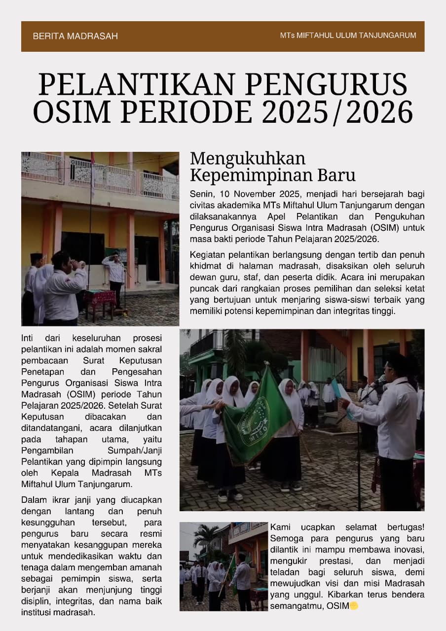 Buletin Madrasah - Pelantikan Pengurus OSIM Periode 2025/2026